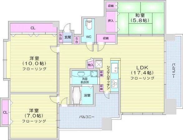 麻生駅 徒歩3分 13階の物件間取画像